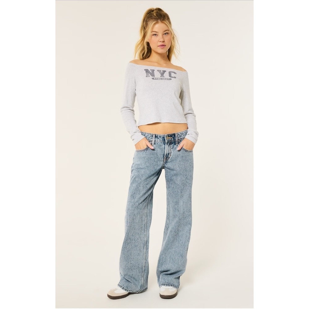 Hollister Y2K Grunge Baggy Low Rise Jeans Skater Retro Blue Denim 28x30‎ Size 24